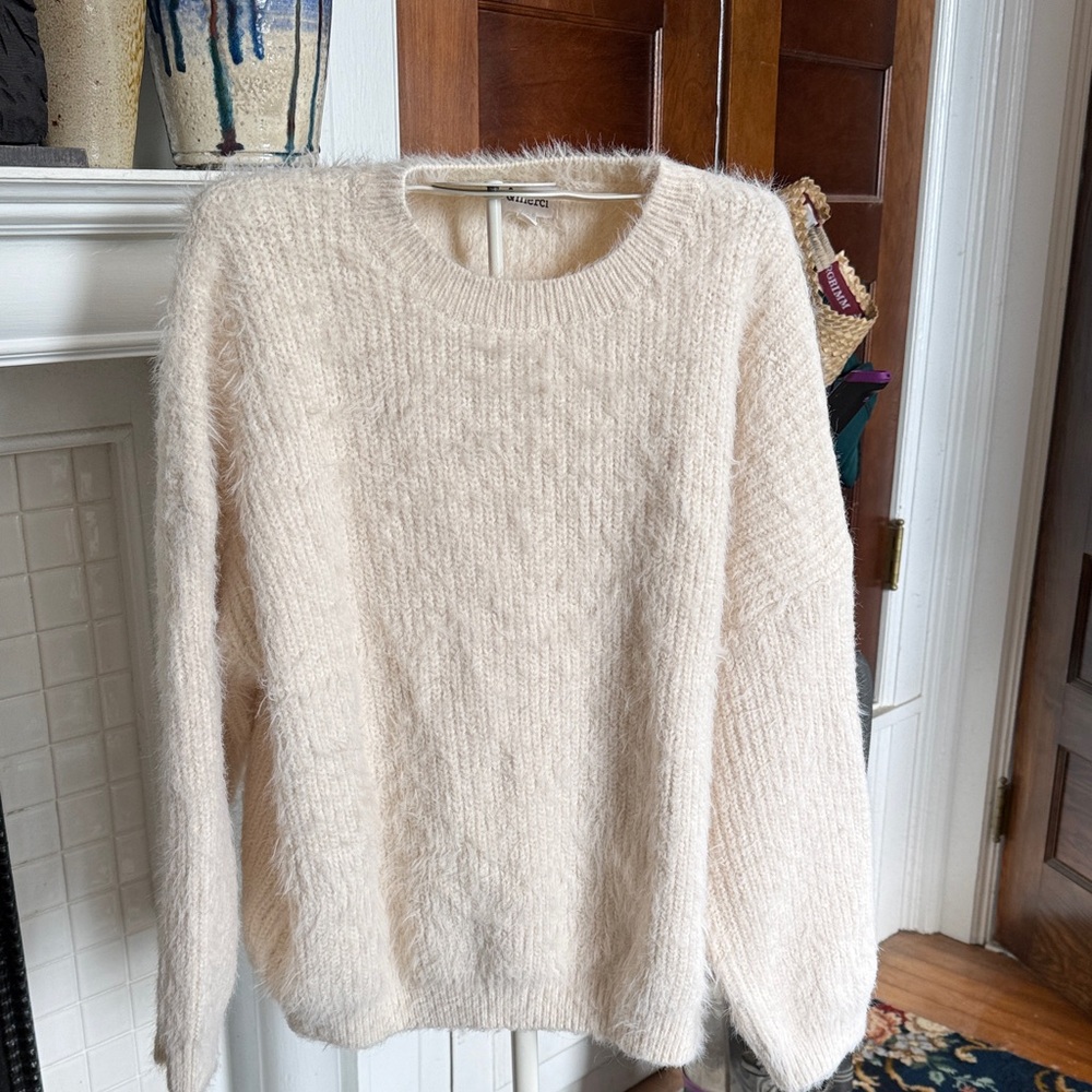 Fuzzy  Cream Crew Neck Sweater by &merci. Worn about 3x. 99‎ retail